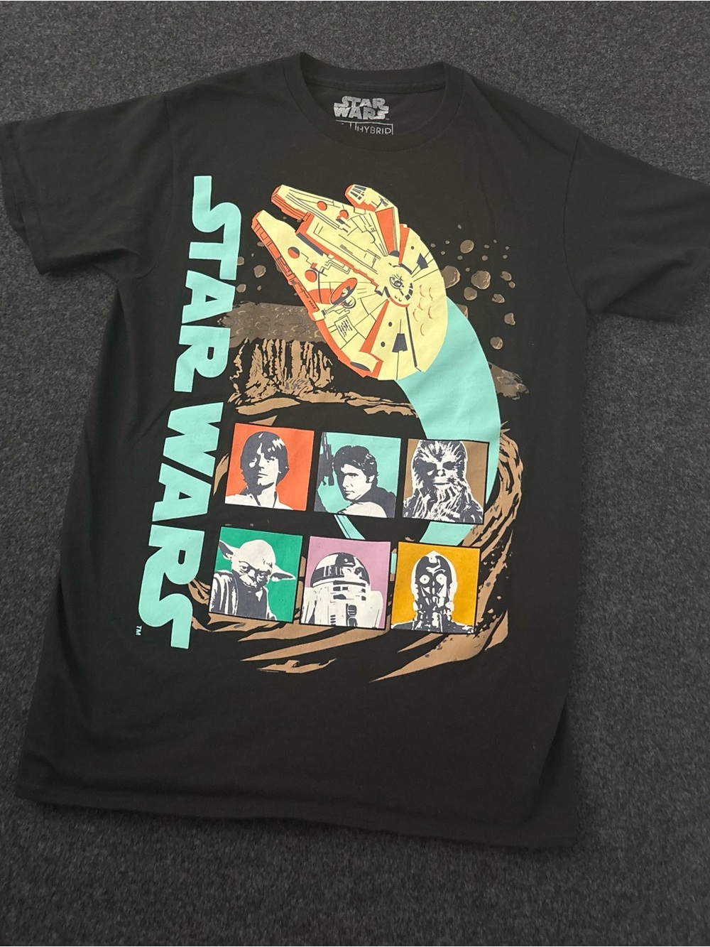 Disney Star Wars Men’s S T Shirt Multi Character Screen Print Black Retro Style